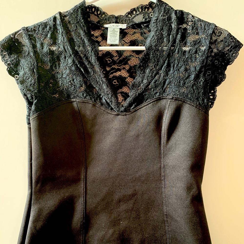 Cache V-neck fitted top with lace detail
